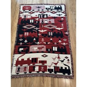 Vintage San Marcos Southwestern Navajo Locomotive Train Tapestry Throw Blanket